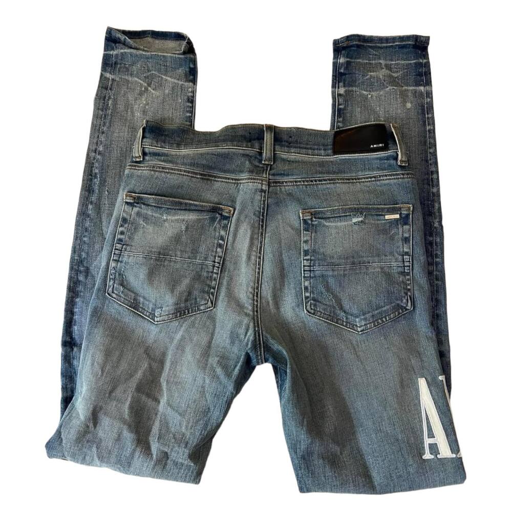 Amiri Embroidered Logo Distressed Skinny Denim Jeans Size 32 - Picture 5 of 11
